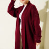 Shawl Collar Basic Long Knit Cardigan Burgundy – Bild 2