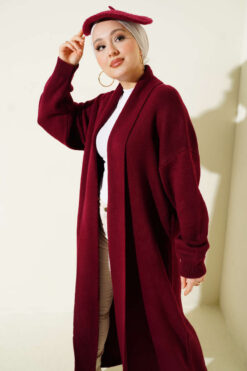 Alternative view of Shawl Collar Basic Long Knit Cardigan Burgundy