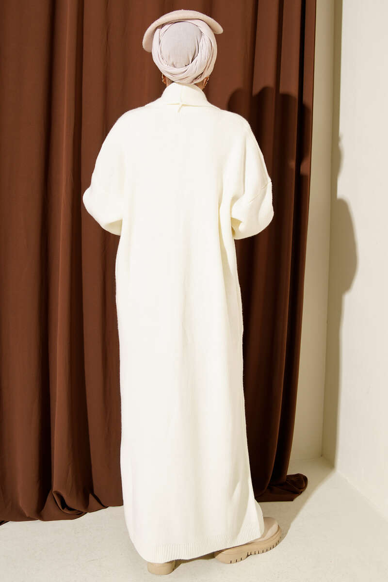 Shawl Collar Basic Long Knit Cardigan Ecru - الصورة 3