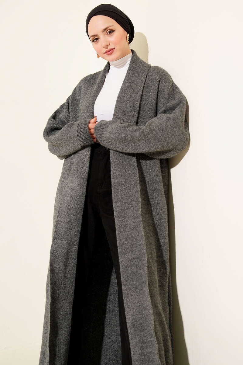 Shawl Collar Basic Long Knit Cardigan Smoke - الصورة 2