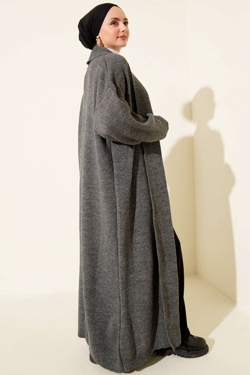 Shawl Collar Basic Long Knit Cardigan Smoke - الصورة 3