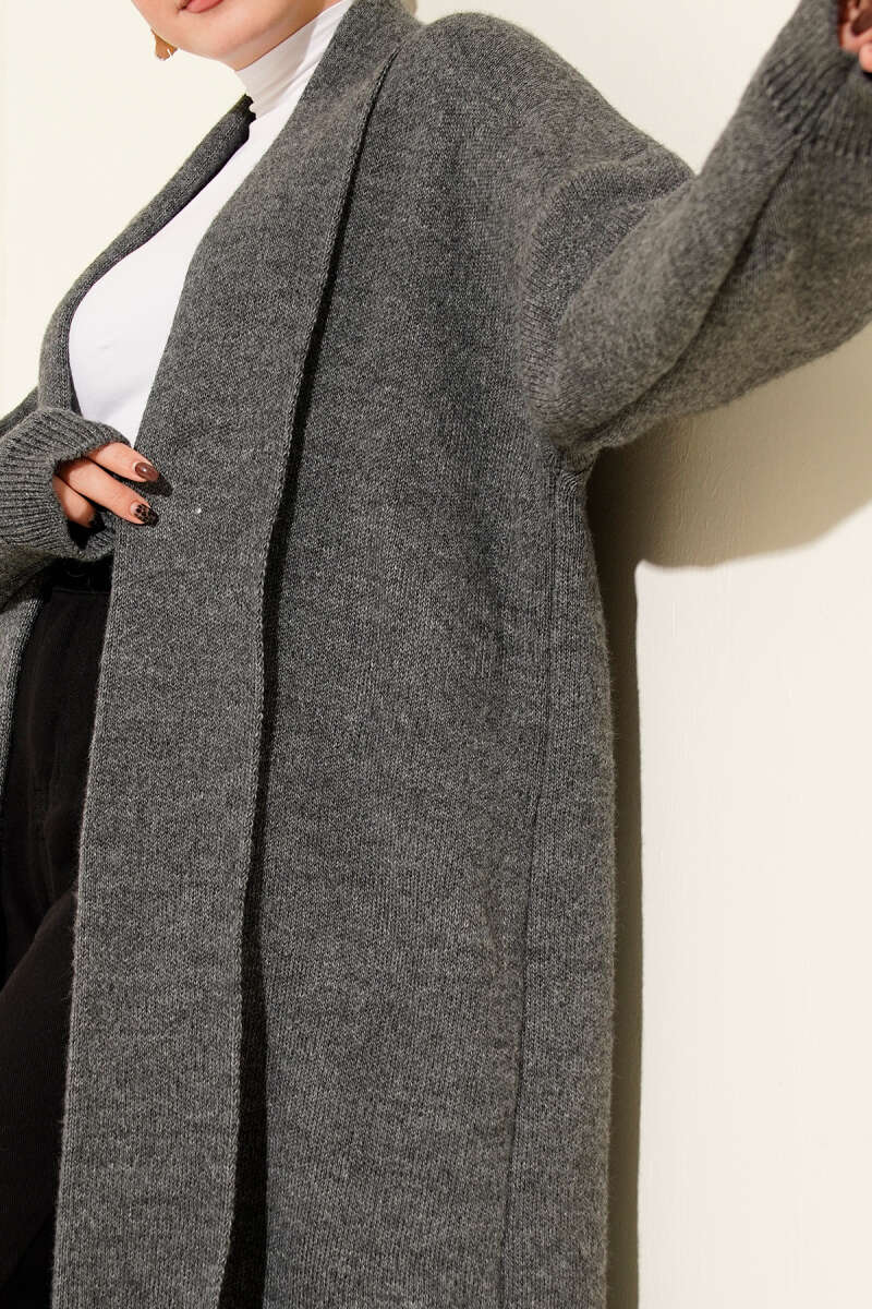Shawl Collar Basic Long Knit Cardigan Smoke - الصورة 4