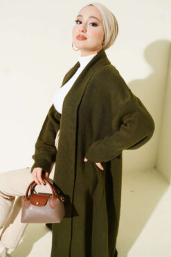 Alternative view of Shawl Collar Basic Long Knit Cardigan Khaki