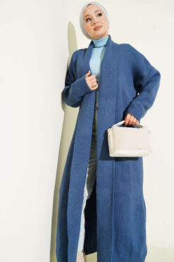 Alternative view of Shawl Collar Basic Long Knit Cardigan Indigo