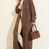 Shawl Collar Basic Long Knit Cardigan Brown