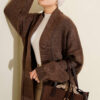 Shawl Collar Basic Long Knit Cardigan Brown - الصورة 2