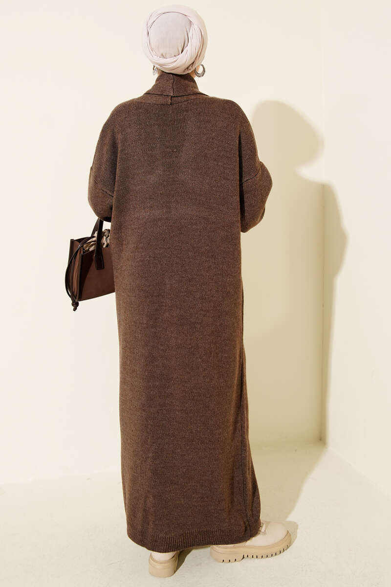 Shawl Collar Basic Long Knit Cardigan Brown - الصورة 3