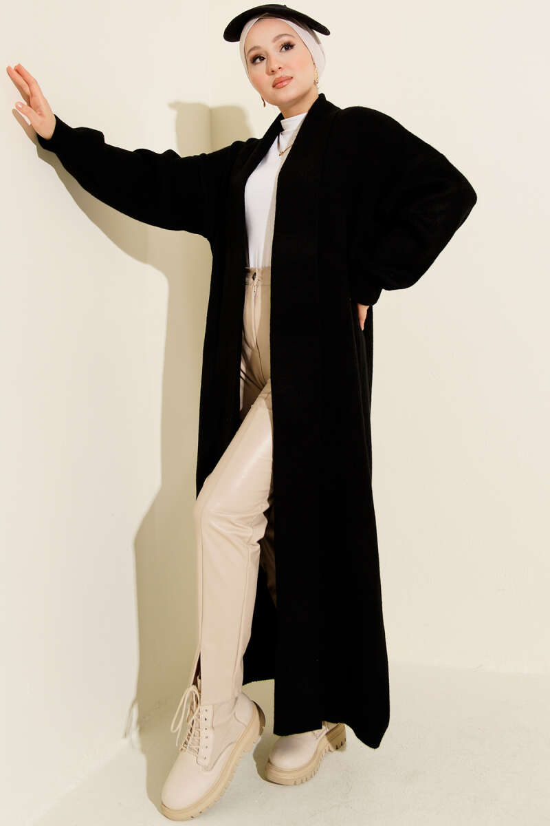 Shawl Collar Basic Long Knit Cardigan Black
