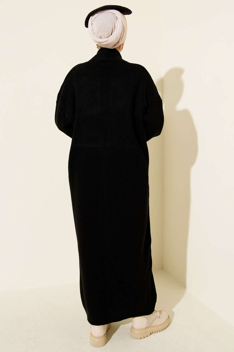 Shawl Collar Basic Long Knit Cardigan Black - الصورة 3