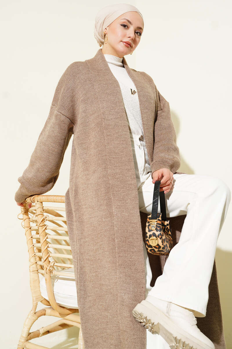 Shawl Collar Basic Long Knit Cardigan Mink - الصورة 2