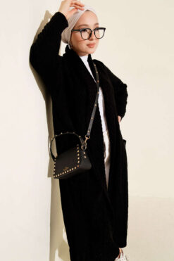 Alternative view of Shawl Collar Textured Knit Cardigan Black