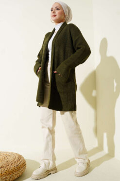 Alternative view of Shawl Collar Rice Knit Cardigan Khaki