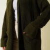 Shawl Collar Rice Knit Cardigan Khaki - الصورة 4
