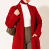 Shawl Collar Rice Knit Cardigan Red