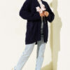 Shawl Collar Rice Knit Cardigan Navy Blue - الصورة 2