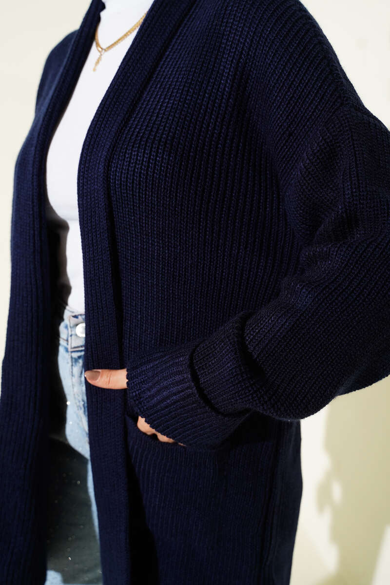 Shawl Collar Rice Knit Cardigan Navy Blue - الصورة 4
