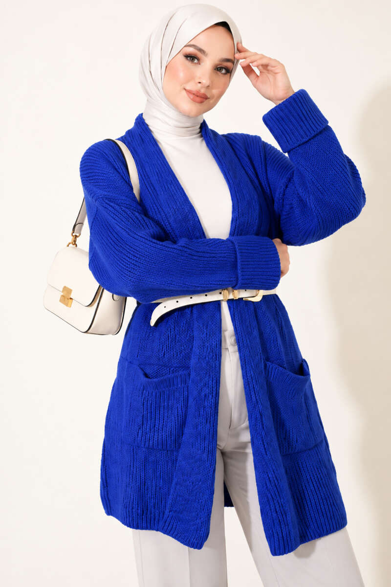 Shawl Collar Rice Knit Cardigan Saxon Blue