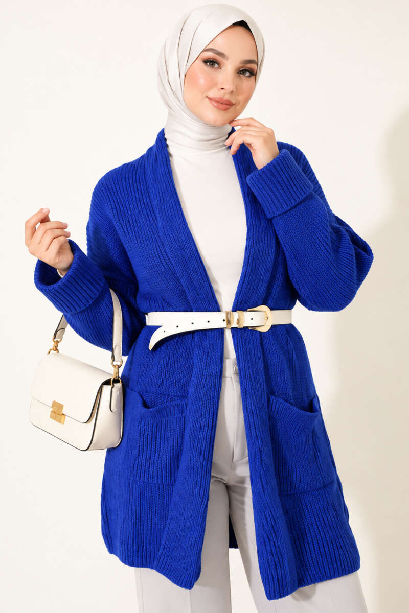 Shawl Collar Rice Knit Cardigan Saxon Blue - Imagen 2