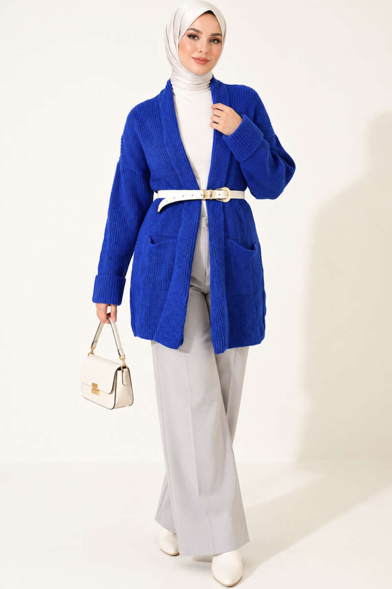 Shawl Collar Rice Knit Cardigan Saxon Blue - Imagen 3
