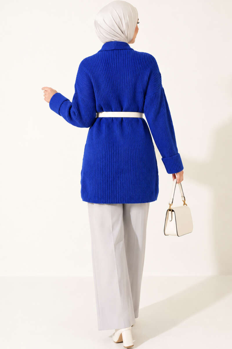 Shawl Collar Rice Knit Cardigan Saxon Blue - Imagen 4