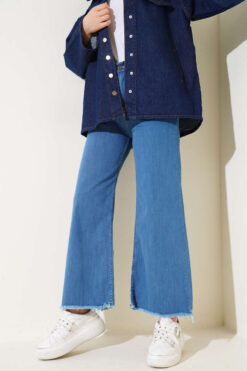 Alternative view of Short Fringed Denim Pants Blue