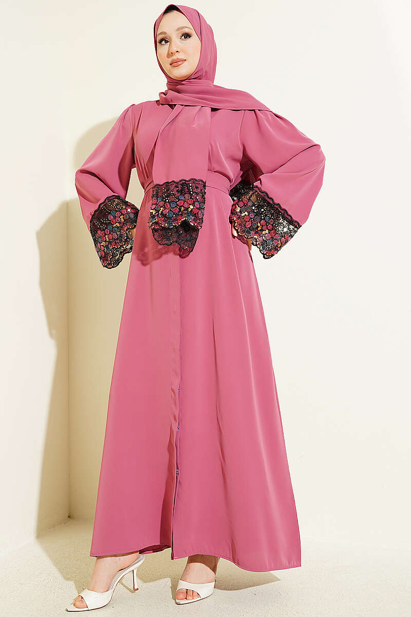 Floral Embellished Abaya Dress Rose Dust