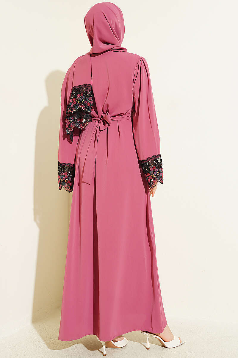 Floral Embellished Abaya Dress Rose Dust – Image 3