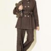 Salyangoz Buttoned Denim Two-Piece Set Dark Brown