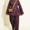 Salyangoz Buttoned Denim Two-Piece Set Plum