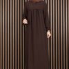 Sare Robe Detailed Modest Dress Brown