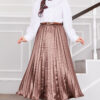Satin Pleated Skirt with Stone Embellishments Brown