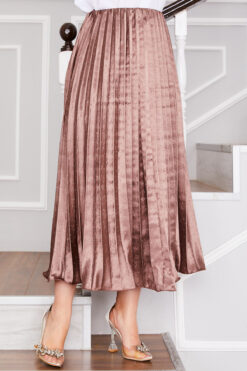 Alternative view of Satin Pleated Skirt with Stone Embellishments Brown