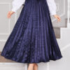 Satin Pleated Skirt with Stone Embellishments Navy Blue - الصورة 2