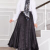 Satin Pleated Skirt with Stone Embellishments Black