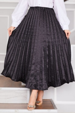 Alternative view of Satin Pleated Skirt with Stone Embellishments Black
