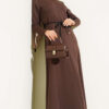 Scuba Detailed Belted Dress Brown