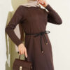 Scuba Detailed Belted Dress Brown – Bild 2
