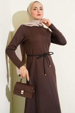 Alternative view of Scuba Detailed Belted Dress Brown