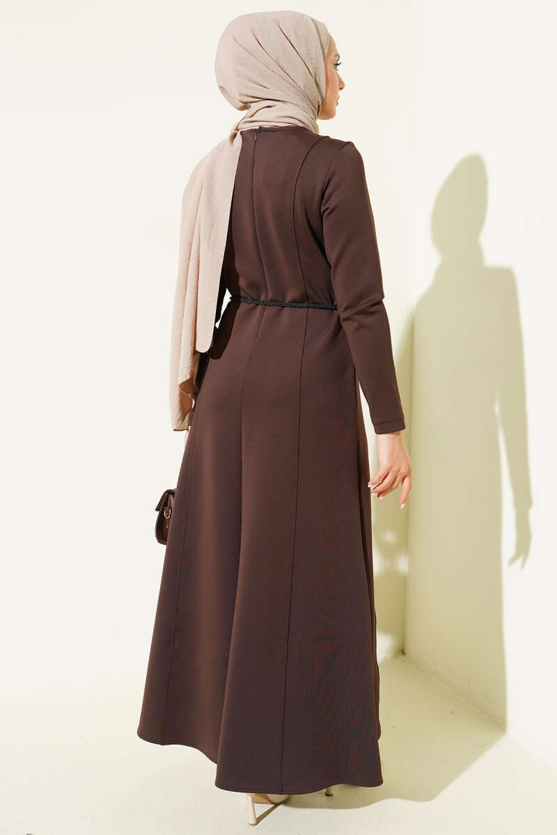 Scuba Detailed Belted Dress Brown – Bild 4