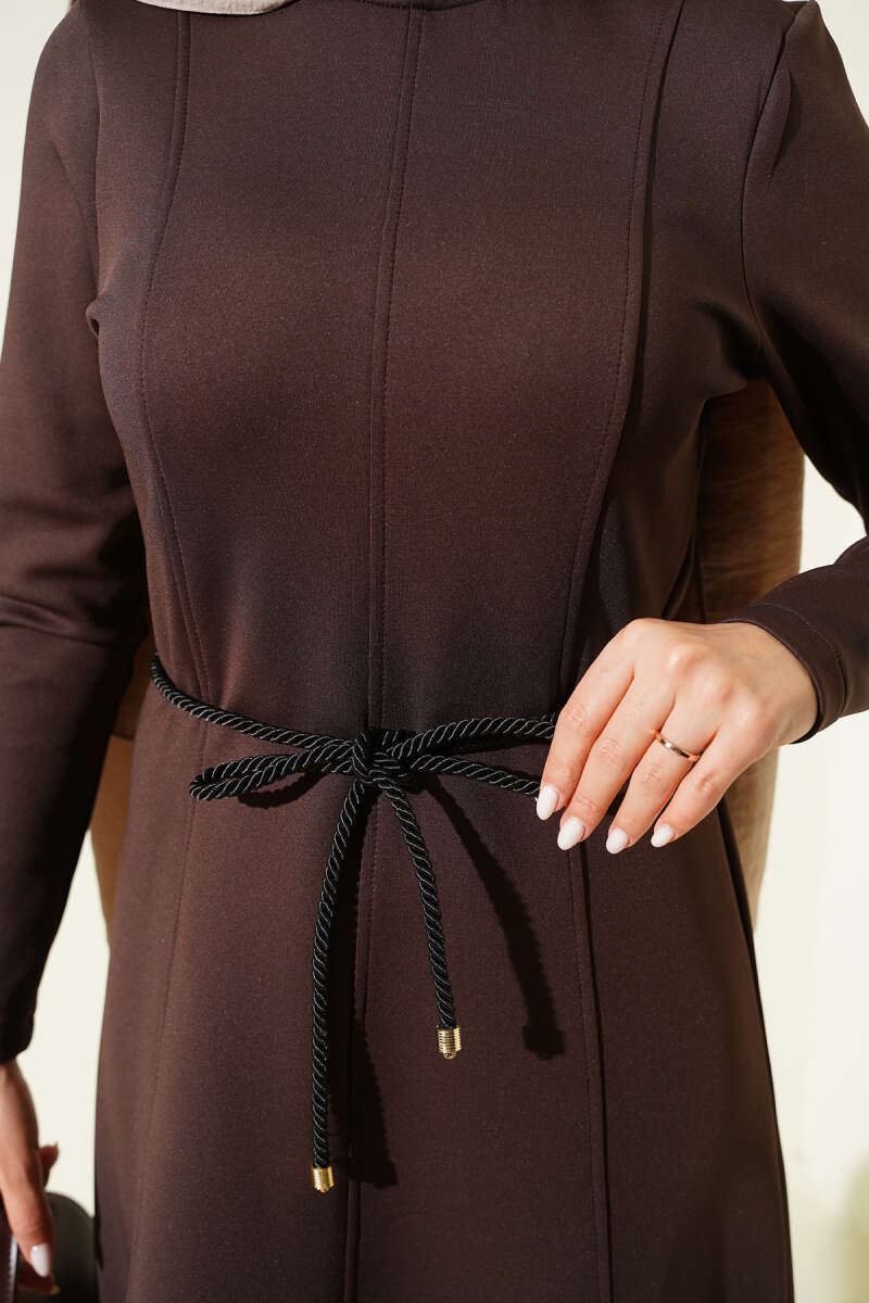 Scuba Detailed Belted Dress Brown – Bild 3
