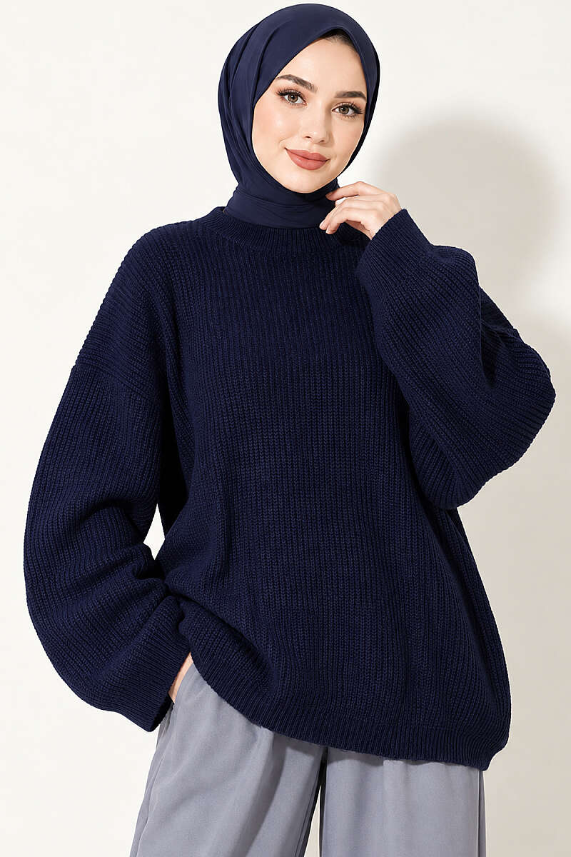 Selanik Knit Oversized Tunic Navy Blue