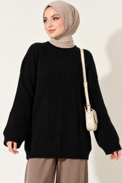 Selanik Knit Oversized Tunic Black
