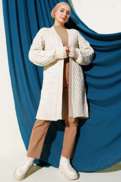 Alternative view of Basket Weave Knit Cardigan Beige
