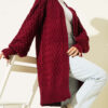 ⁦Basket Weave Knit Cardigan Burgundy⁩ - الصورة ⁦2⁩