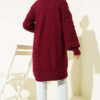 ⁦Basket Weave Knit Cardigan Burgundy⁩ - الصورة ⁦3⁩