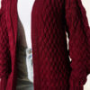 ⁦Basket Weave Knit Cardigan Burgundy⁩ - الصورة ⁦4⁩