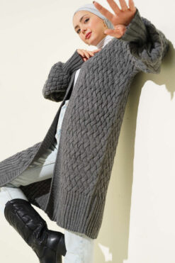 Alternative view of Basket Weave Knit Cardigan Smoke