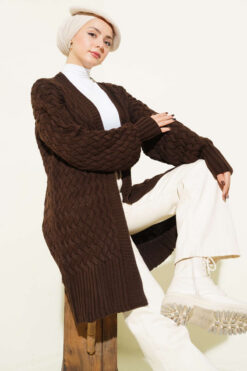 Alternative view of Basket Weave Knit Cardigan Brown