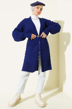 Alternative view of Basket Weave Knit Cardigan Navy Blue