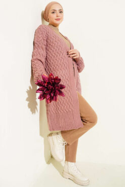 Alternative view of Basket Weave Knit Cardigan Powder Pink